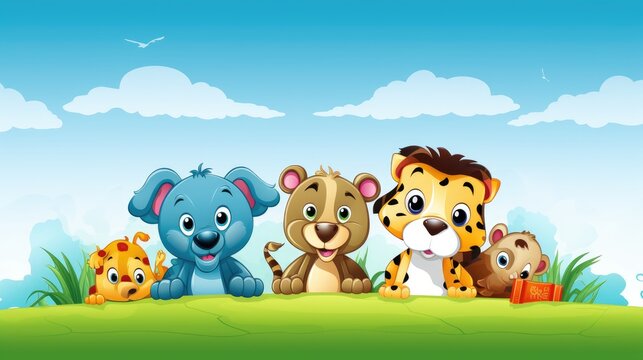 Colorful banner for a children's educational website. Cartoonish animated animals © VisionCraft
