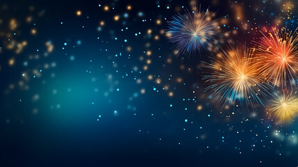 Fototapeta premium Happy New Year, burning fireworks with bokeh light background