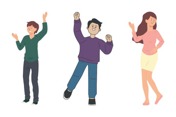 Fototapeta na wymiar Young people dancing to cartoon character illustration set
