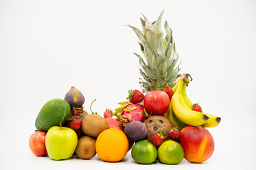 Exotic fruits on white background isolated.