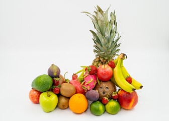 Exotic fruits on white background isolated.