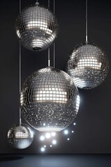 Hanging glowing silver disco ball lamp isolated