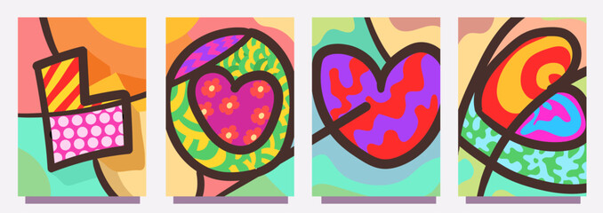 abstract love heart shape vector template. set of valentines day editable banner or print vector illustration  