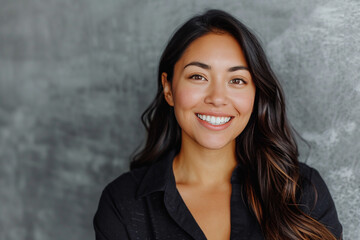 Fototapeta premium Young businesswoman exudes confidence and happiness in portrait. Generative AI.