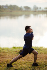 Fototapeta na wymiar man running in the morning Exercise and health care