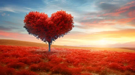 Poster Tree of love. Red heart-shaped tree landscape. Valentine's Day background. generative Ai © Saleem