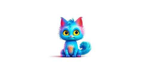 Cute cartoon cat isolated on white background. 3d rendering.3d rendering of a cute cat with blue eyes sitting isolated on white background