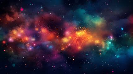 Beautiful creative holiday background. Fireworks and sparkles
