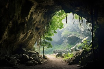 Cave Entrance Landscapes: Showcase the landscapes around cave entrances.
