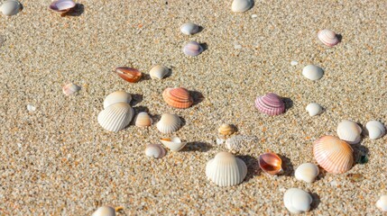 Fototapeta na wymiar shells on the beach, shells at white sand