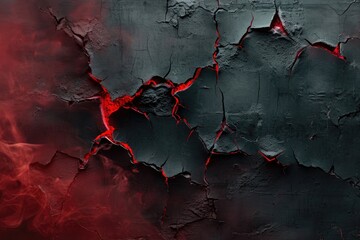 Fototapeta premium cracked black cement texture with red smoke. horror background