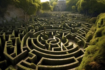 Naklejka premium Labyrinths and Paths: Scenes suggesting labyrinthine paths in the art.
