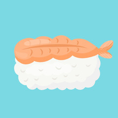 hand drawn vector illustration of shrimp sushi. Simple Japanese food image, sushi.