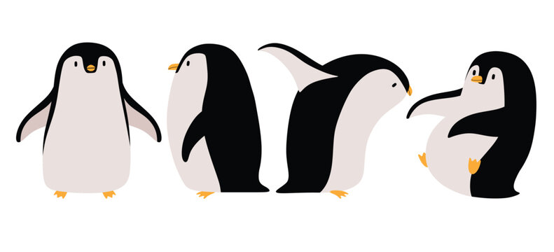 Cute little penguin poses vector set