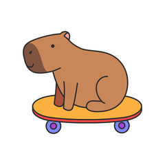 Cute capybara on skateboard. Vector illustration in flat style