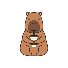 Cute capybara with a cup of coffee. Vector illustration.