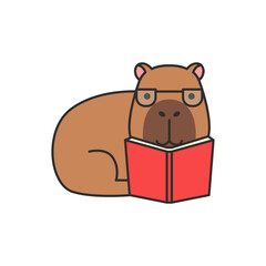 Cute capybara reading a book. Vector illustration in flat style