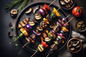 grilled meat with vegetables and herbs