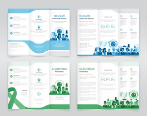 Trifold brochure, pamphlet or triptych leaflet templates ideal for raising awareness of glaucoma and ocular diseases such as AMD Low vision or any other eye injury - obrazy, fototapety, plakaty