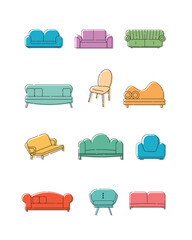 Simple Lined Sofa Illustration Design Set