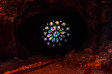 stained glass light in cave