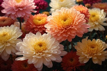 Fototapeta premium Chrysanthemum Blossoms Silhouettes Dance in Harmonious Splendor, A Pixelated Tapestry of Nature's Beauty