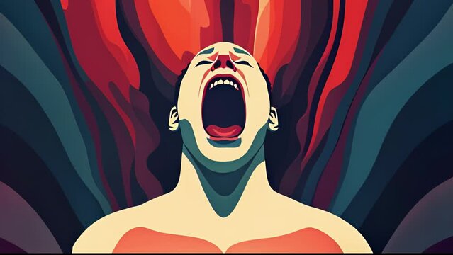 A person screaming yet no sound comes out showing the feeling of being unable to express fear. Psychology art concept. .