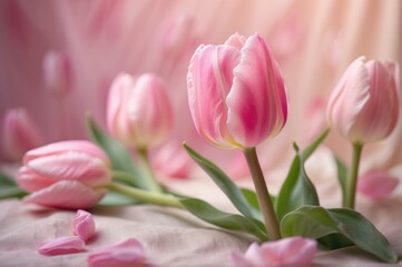 Solitary Pink Tulip in Soft Focus, Radiating Tranquility and Floral Beauty