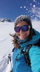 A brunette girl at a ski resort. Have fun
