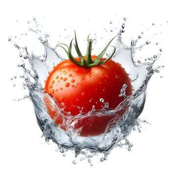 Fresh wet splash splatter dynamic tomato vegetable food nutrition flavonoids 