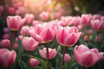Obraz premium Solitary Pink Tulip in Soft Focus, Radiating Tranquility and Floral Beauty