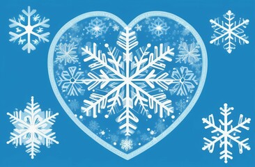 set of snowflakes on blue background