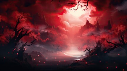 Radiant Crimson: Beautiful Atmospheric Red Background, Generative AI
