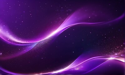 Obraz premium Abstract dark purple background with glowing particles, waves, and stars. Galaxy, futuristic world. Designed for banners, wallpaper, template, background, postcard