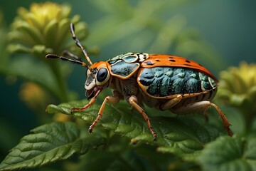 Fototapeta premium small bug on a leaf close up macro photography