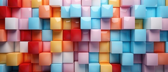 Abstract 3D gloss texture wall featuring bright geometric pastel colors, Ai Generated.