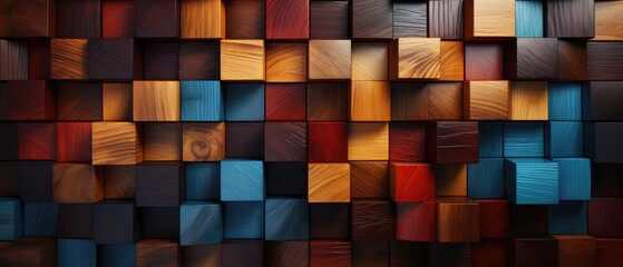 An abstract mosaic tile wall texture with brown wooden glazed glossy deco glamour and geometric shapes, Ai Generated.