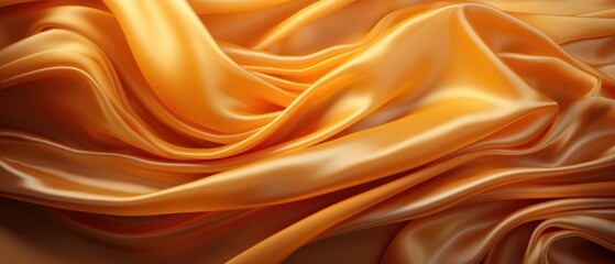 Fototapeta premium Golden shiny satin silk swirl wave background for a panoramic banner. Luxurious and captivating, Ai Generated.