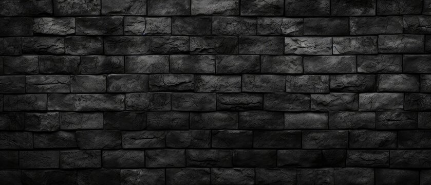 Dark black anthracite, featuring a damaged rustic brick wall texture in a panoramic banner background, Ai Generated