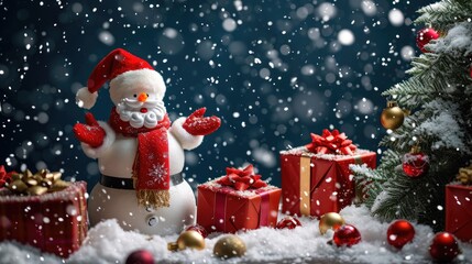 Santa Claus with gifts beside a beautifully decorated Christmas tree, Ai Generated