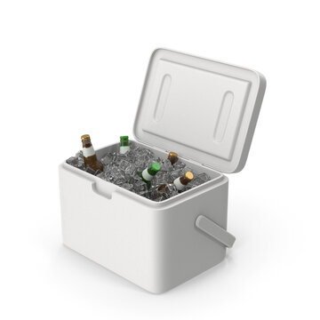 White Plastic Ice Cooler With Beer Bottles PNG