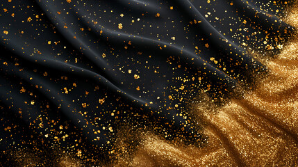 Ramadan background. Design is sand with golden squeak of silhouette half month. black pattern with bright sequins loose gold. Arabic calligraphic text of Ramadan Kareem. generative Ai
