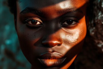Afroamerican young woman portrait close up face expression