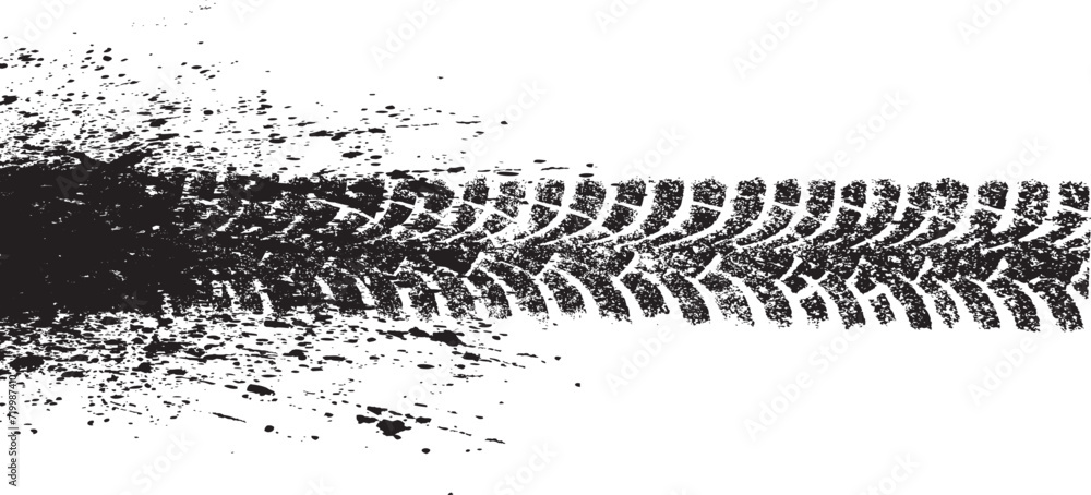 Poster vector print textured tire track . design element . car tread silhouette . mud splash grunge texture