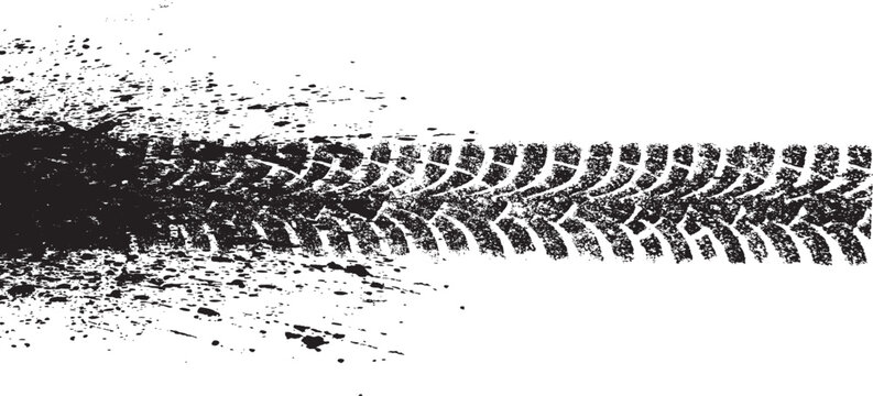 Vector Print Textured Tire Track . Design Element . Car tread silhouette . Mud splash grunge texture