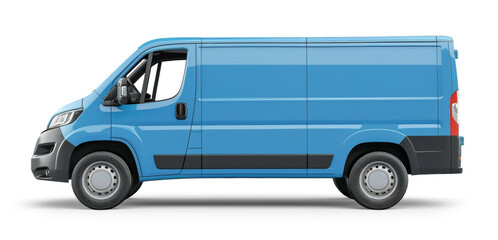 Blue delivery van isolated from white or transparent background
