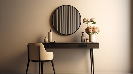Modern sleek minimal wooden dressing table black steel. 
