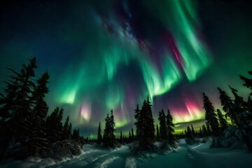 Fototapeta premium The aurora borealis dancing across a velvety night sky,