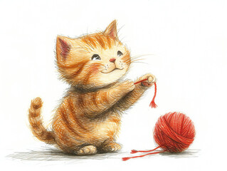 illustration of kitten playing with a ball