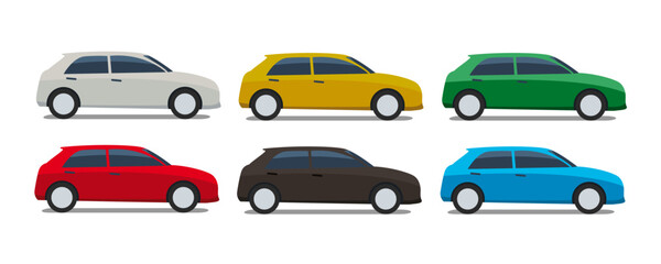 Passenger cars set. Automobiles of different body color. Flat vector illustration isolated on white background